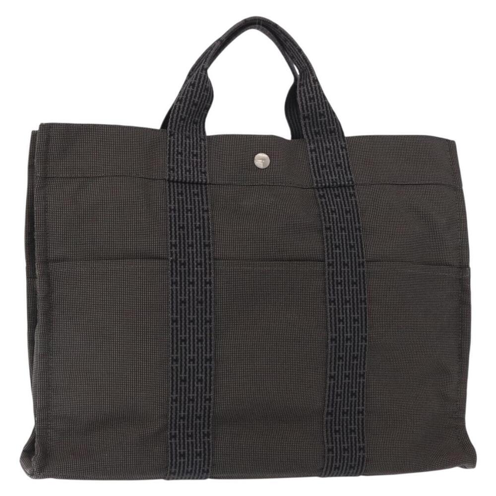 HERMES Her Line MM Hand Bag Canvas Gray Silver Auth mr1717